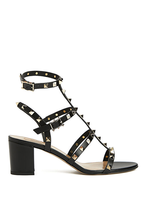 Rockstud Siyah Kadın Deri Sandalet - Görsel 2