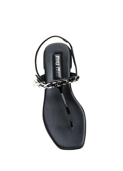 Siyah Zincir Detaylı Kadın Deri Sandalet - Görsel 5