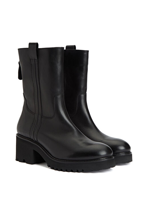 Siyah Fermuarlı Parlak Kadın Deri Bot - Görsel 3