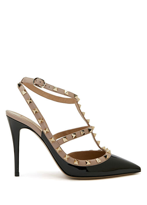 Rockstud Siyah Deri Topuklu Ayakkabı - Görsel 7