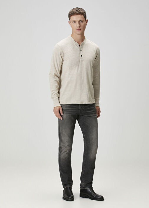 Rag&Bone - Henley Krem Yakası Düğmeli Uzun Kollu T-shirt - Krem