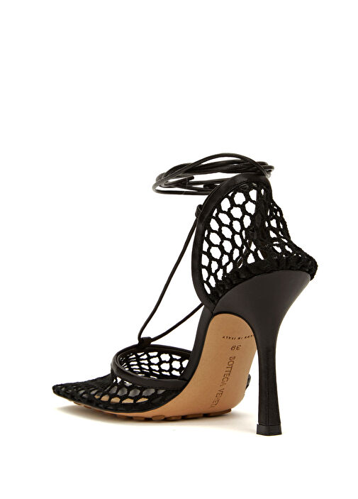 Stretch Siyah File Deri Topuklu Ayakkabı - Görsel 4