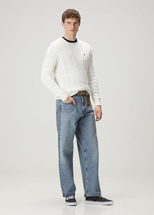 Polo Ralph Lauren Beyaz Erkek Beyaz Saç Örgü Dokulu Kazak 1688291