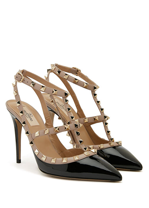 Rockstud Siyah Deri Topuklu Ayakkabı - Görsel 8