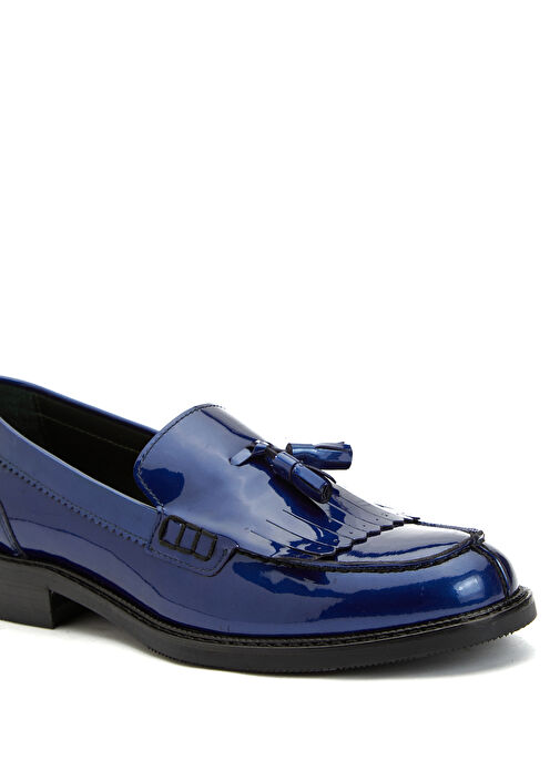 Lacivert Püskül Detaylı Kadın Deri Loafer - Görsel 7