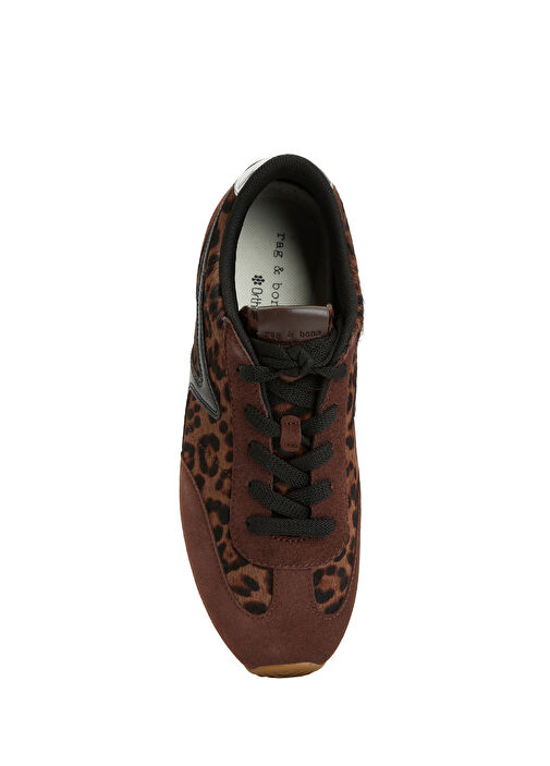 Retro Slim Leopar Desenli Kadın Deri Sneaker - Görsel 5