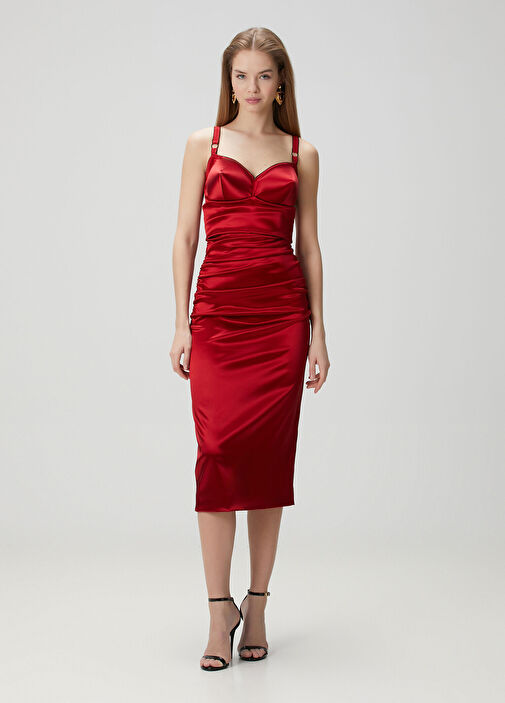 strapless open back dress Yumi Red Satin Cowl Neck Midi Slip Dress main image 0