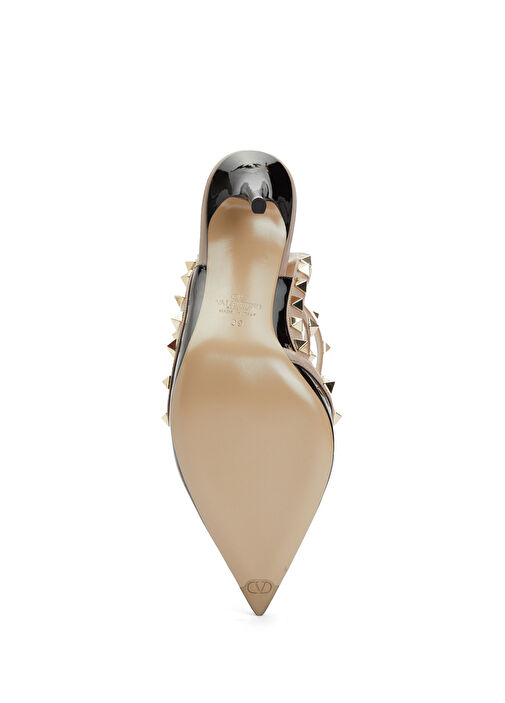 Rockstud Siyah Bej Deri Topuklu Ayakkabı - Görsel 6