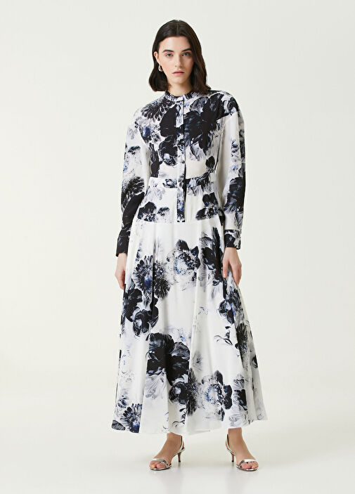 Alexander McQueen - Black And White Floral Maxi Silk Dress
