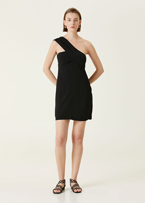 asymmetrical ruffle halter dress Lace-Trim Asymmetrical Mini Dress in Black L main image 0