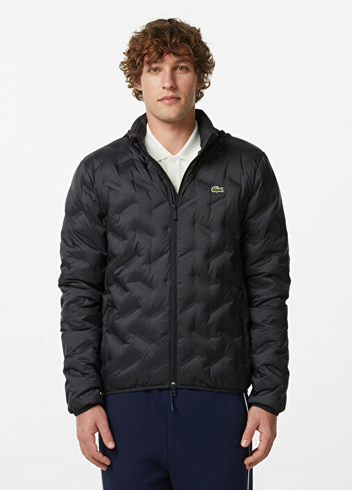 Siyah Regular Fit Dik Yaka Erkek Kapitone Mont