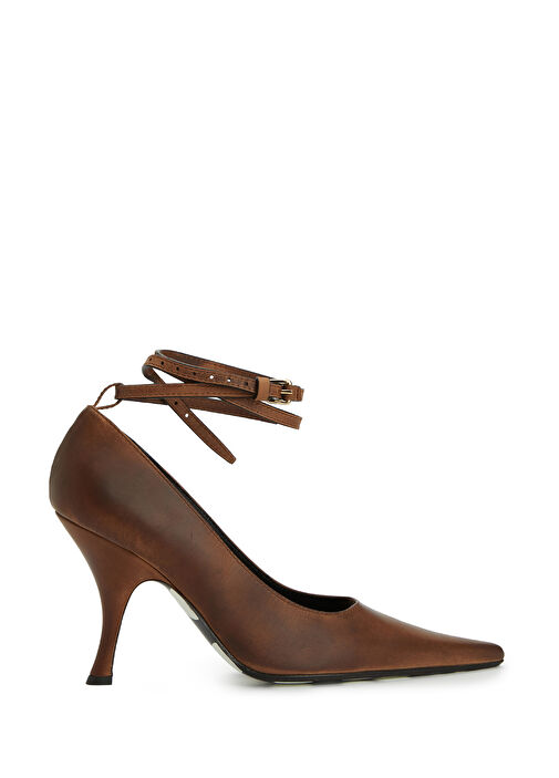 Kahverengi Deri Topuklu Ayakkabı - Görsel 2