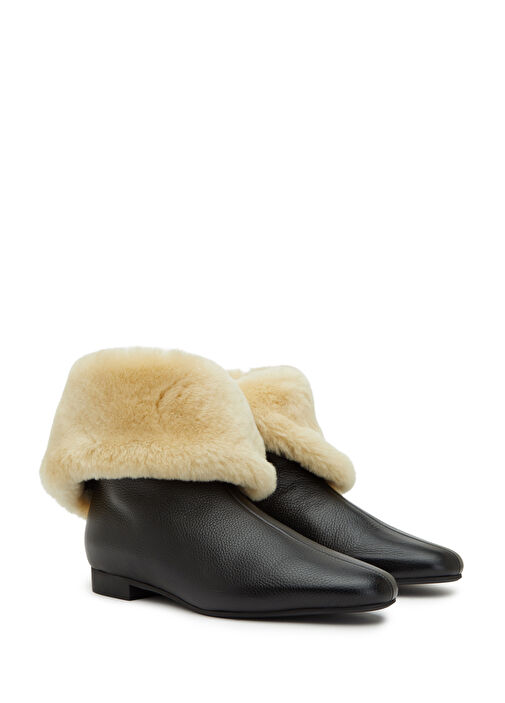 Bej Siyah Kadın Deri Bot - Görsel 3