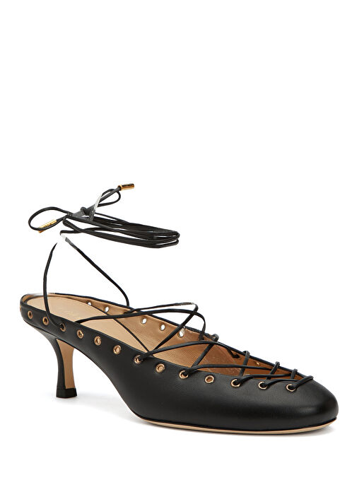 Siyah Deri Topuklu Ayakkabı - Görsel 3