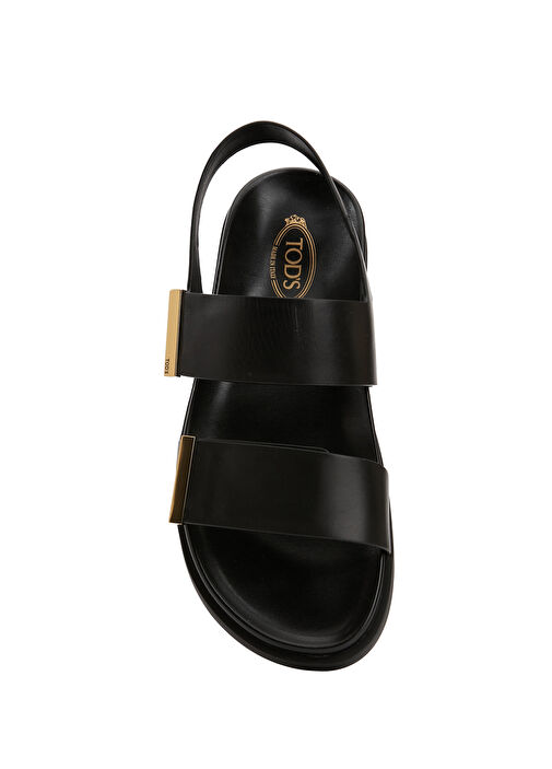 Siyah Logo Detaylı Kadın Deri Sandalet - Görsel 5