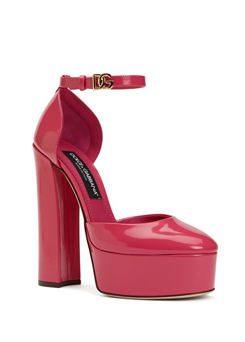 Pembe Logo Detaylı Platform Topuklu Deri Ayakkabı - Görsel 3