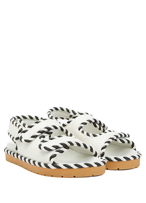 Beyaz Siyah Kadın Deri Sandalet - Görsel 3