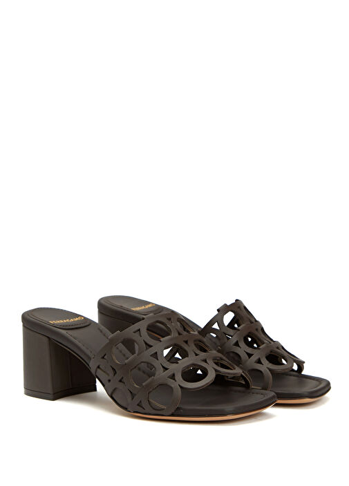 Koyu Kahve Topuklu Deri Terlik - Görsel 3