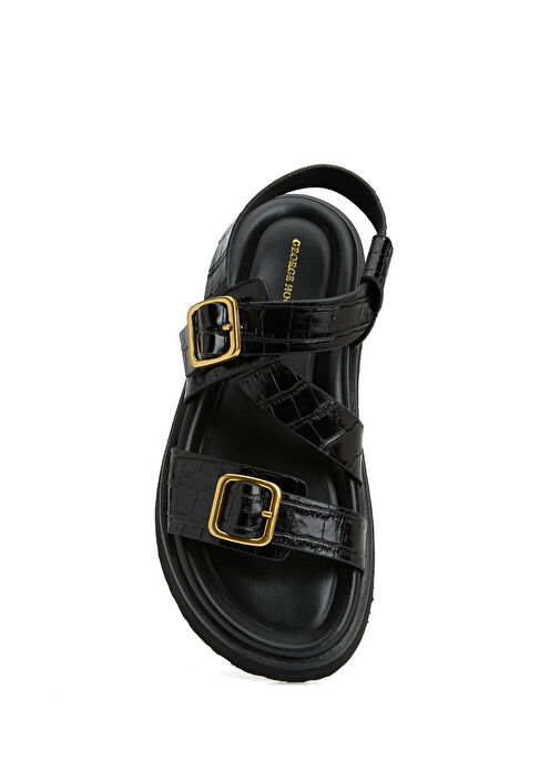 Siyah Kadın Deri Sandalet - Görsel 5