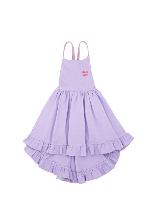 Lila Simli Askılı Sırt Dekolteli Kız Çocuk Elbise