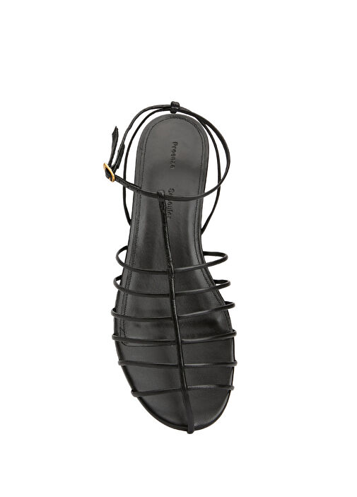 Tee Cage Siyah Kadın Deri Sandalet - Görsel 5