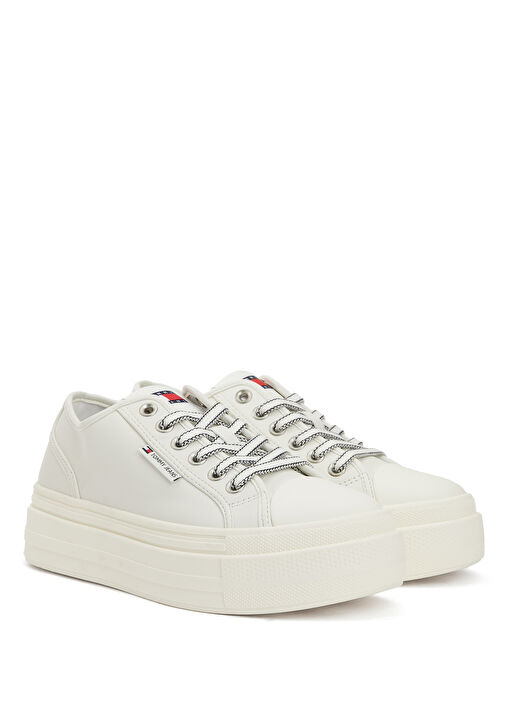 Ekru Kadın Deri Sneaker - Görsel 3