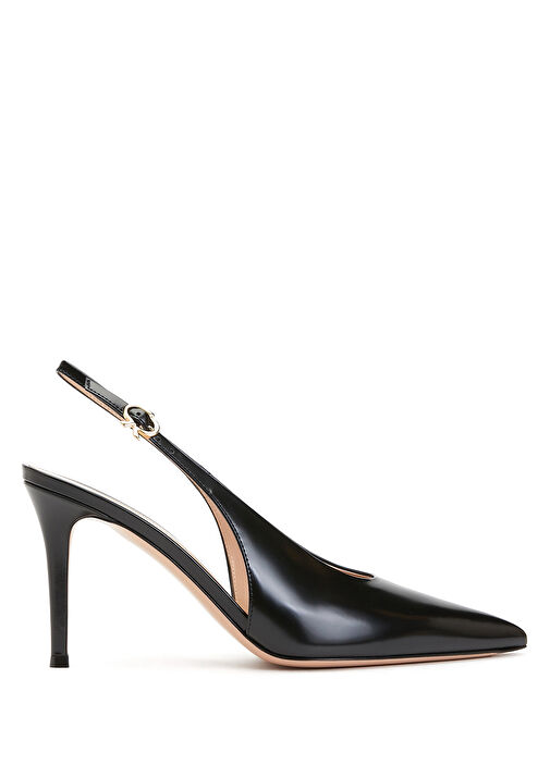 Siyah Deri Topuklu Ayakkabı - Görsel 2