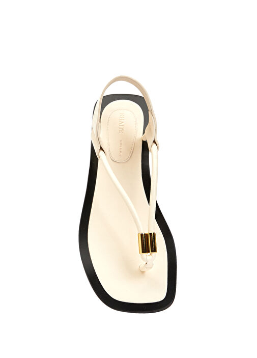 Krem Metal Tokalı Kadın Deri Sandalet - Görsel 5