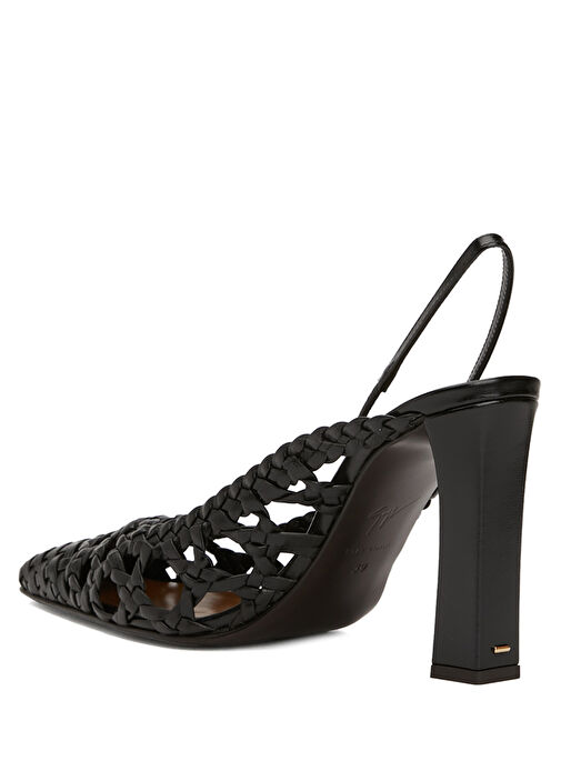 Siyah Deri Topuklu Ayakkabı - Görsel 4