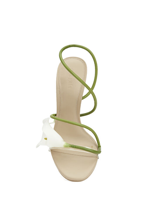 Cassidy Beyaz Yeşil Kadın Deri Sandalet - Görsel 5