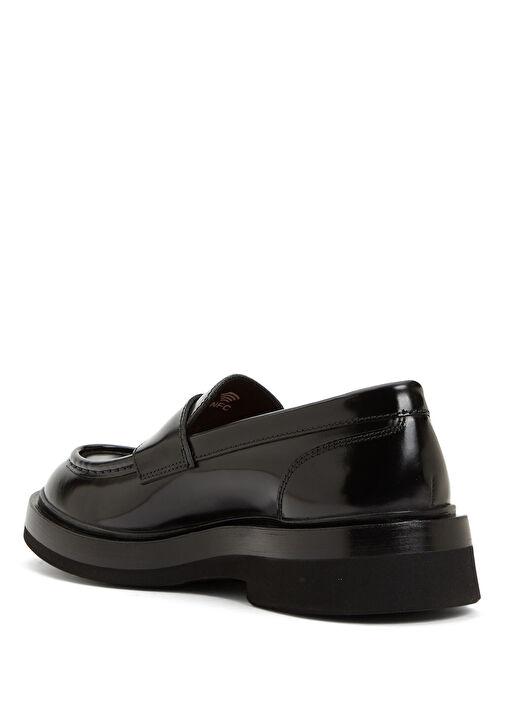 Santoni Siyah Santoni Deri Erkek Loafer