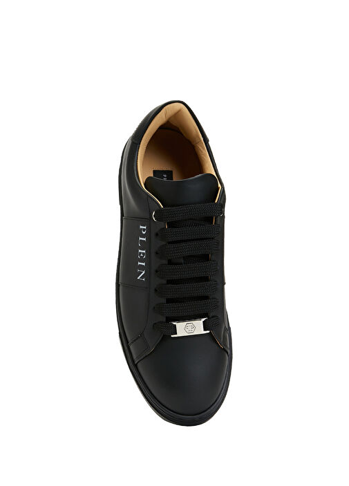 Siyah Logolu Erkek Deri Sneaker - Görsel 5