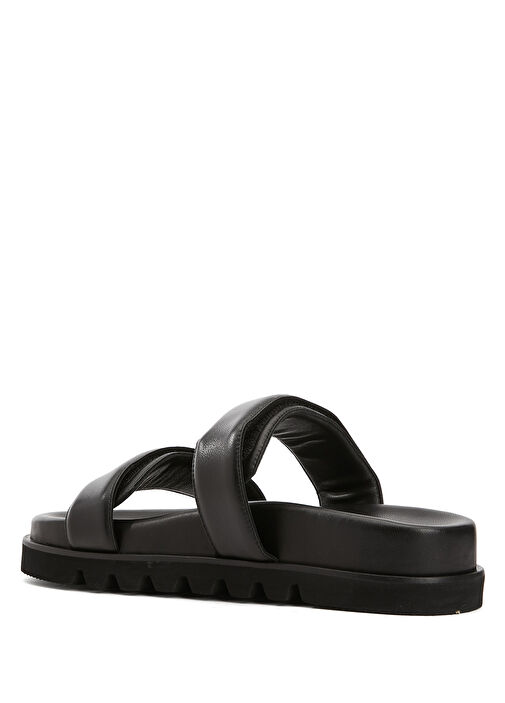 Siyah Çift Kemerli Kadın Puff Deri Terlik - Görsel 4