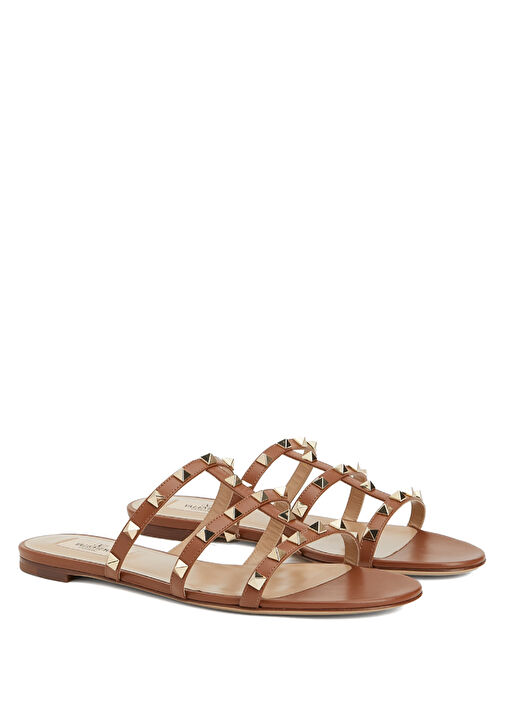 Rockstud Kahverengi Kadın Deri Terlik - Görsel 3