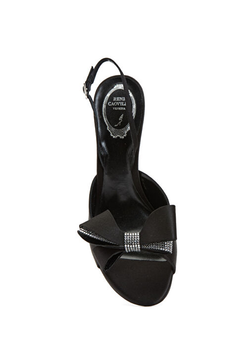 Siyah Taşlı Fiyonk Detaylı Kadın İpek Sandalet - Görsel 5