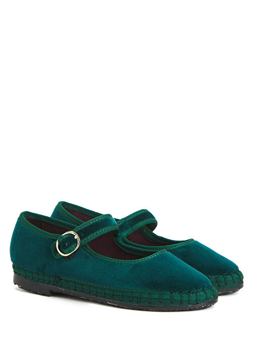 Leonor Yeşil Kız Çocuk Kadife Babet - Görsel 3