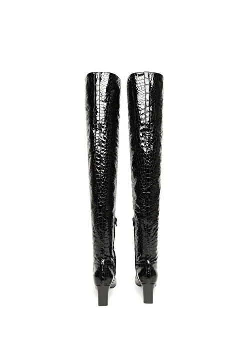 Marfa Siyah Krokodil Dokulu Kadın Deri Çizme - Görsel 4