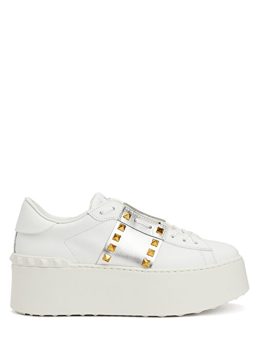 Flatform Rockstud Beyaz Silver Kadın Deri Sneaker - Görsel 2