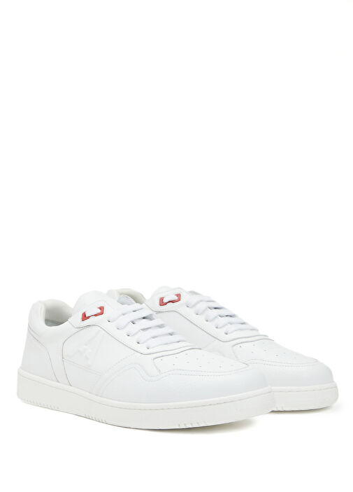 Beyaz Logolu Erkek Deri Sneaker - Görsel 3