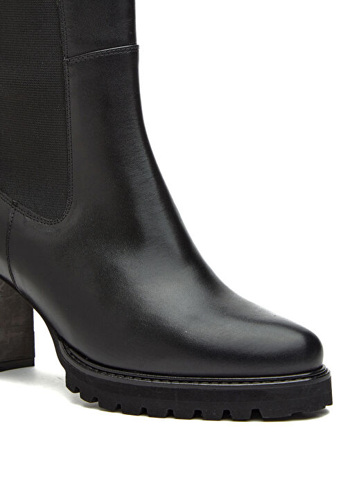 Siyah Lastikli Kadın Deri Çizme - Görsel 7