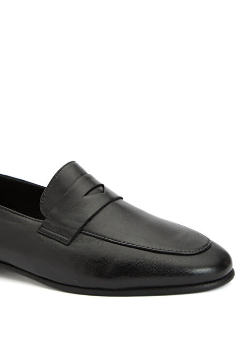 Siyah Kuşak Detaylı Kadın Deri Loafer - Görsel 7