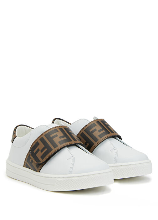 Beyaz Kahverengi Çocuk Deri Sneaker - Görsel 3