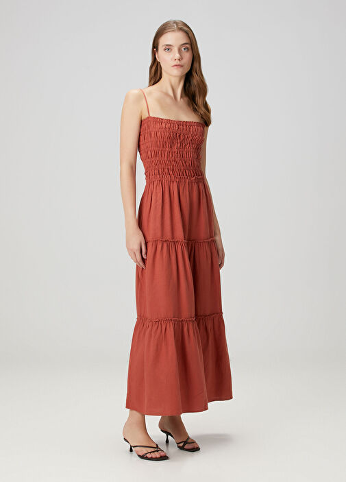 Dor Raw Luxury - Runs Through My Mind Brick Maxi Linen Dress