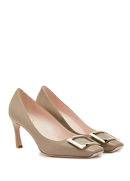 Gri Deri Topuklu Ayakkabı - Görsel 3