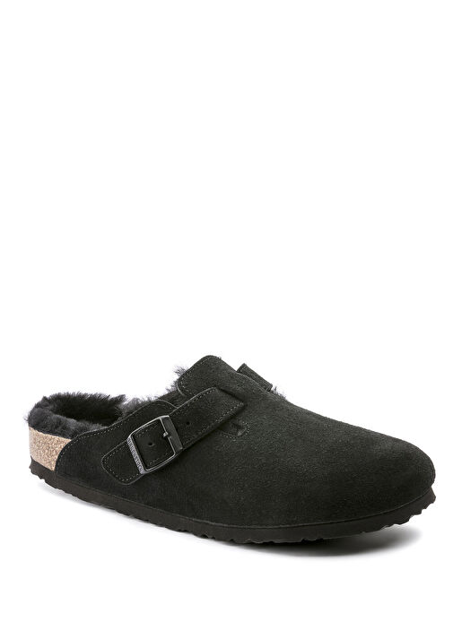 Boston Fell Siyah Shearlingli Kadın Süet Terlik - Görsel 3