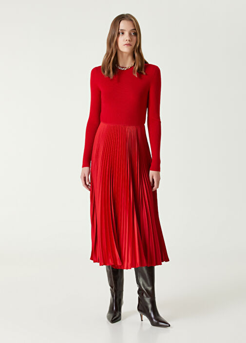 Polo Ralph Lauren - Red Pleated Midi Wool Knit Dress