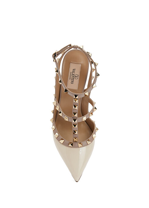 Rockstud Ekru Deri Topuklu Ayakkabı - Görsel 5