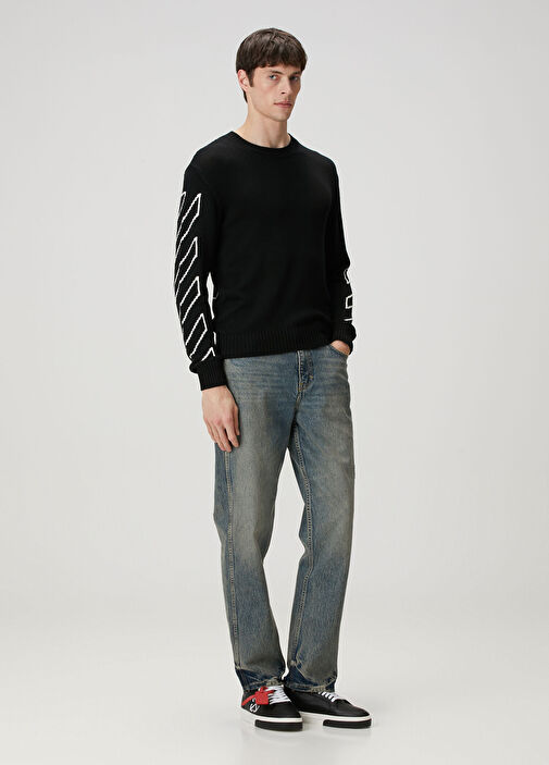 Off-White - Siyah Logo Jakarlı Kazak - Siyah
