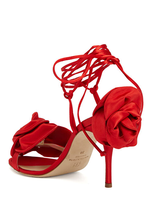 Kırmızı Kadın İpek Saten Sandalet - Görsel 4