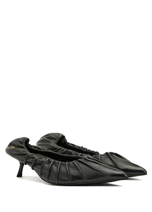 Siyah Deri Topuklu Ayakkabı - Görsel 3